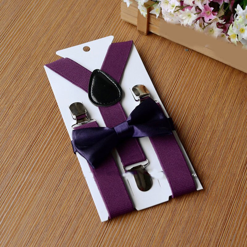 Bow Tie Suspenders Set For Baby Boys Elastic Solid Color Y-Back Braces Adjustable Suspender Children Matching Tuxedo Suit Brace: Dark Purple