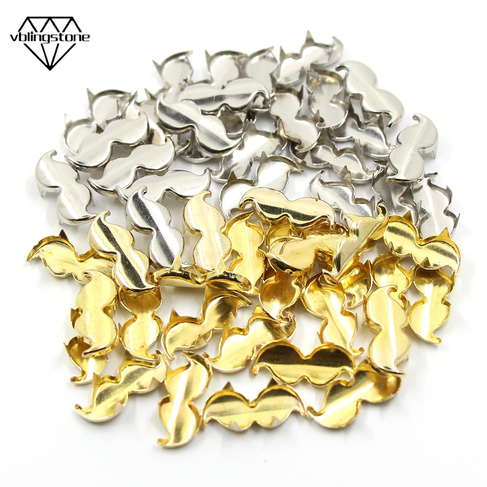 Tachuelas de Metal con forma de bigote para ropa, de 100 piezas tachuelas doradas y plateadas, remaches para manualidades, espigas de 18x8mm para cuero