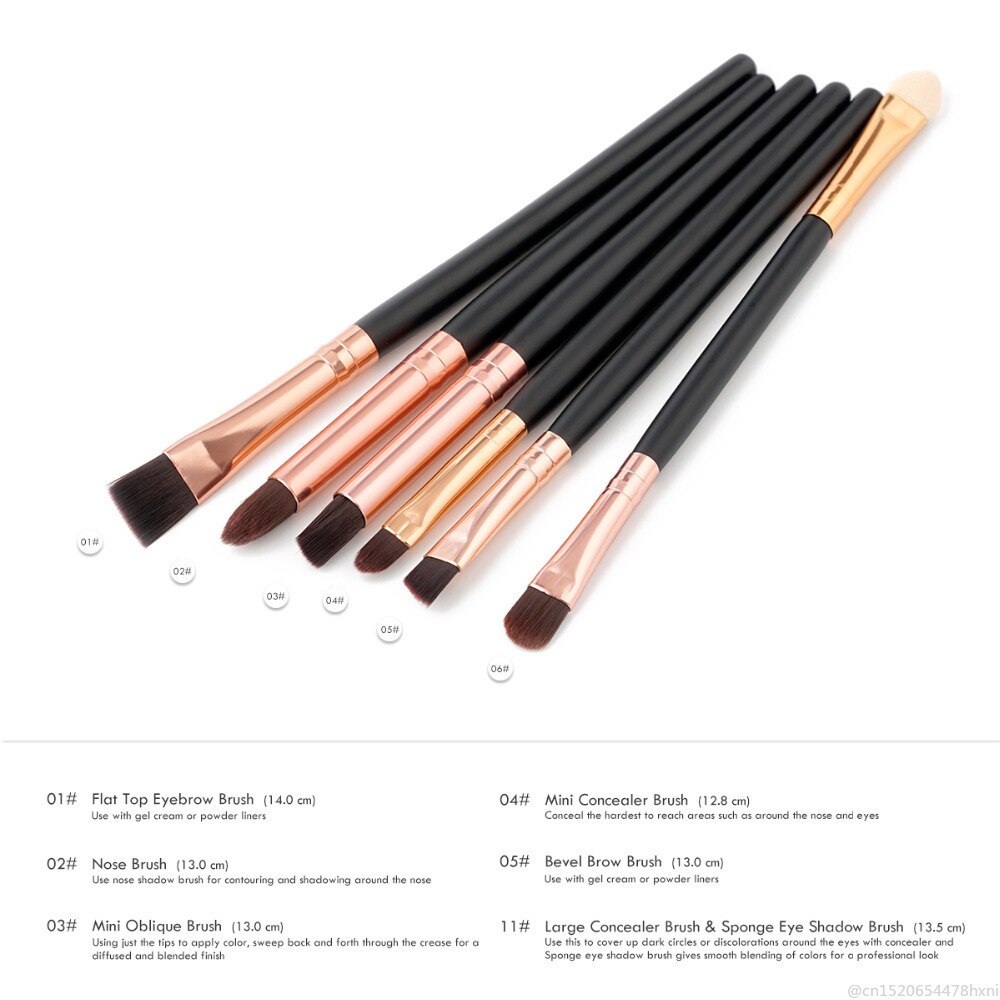 Elecool 6 Stks/set Make-Up Kwasten Set Eye Make-Up Kwasten Set Oogschaduw Eyeliner Wimper Wenkbrauw Lip Brush Make-Up Tool