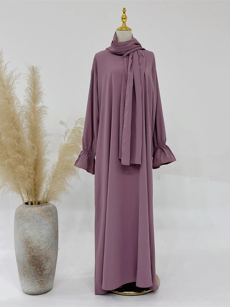 Ramadan muslimsk blygsam klädsel bönekläder för kvinnor eid abaya dubai kalkon islam kaftan mantel femme muslimska vestidos: S / Lila