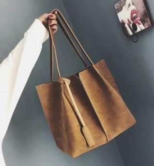 Alta qualidade bolsas de camurça feminina de couro macio 2 pçs bolsas definir bolsas de ombro feminino grandes sacolas casuais l8-421: Marrom