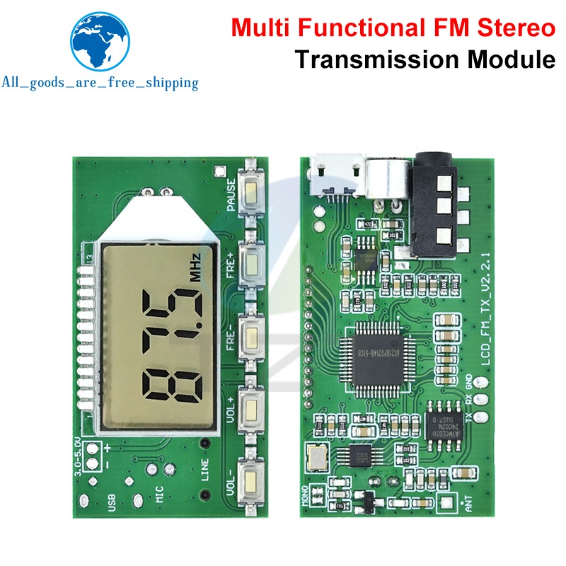 FM-zendermodule FM-stereo Digitale zender Draadloze microfoon Microfoonkaart 3V-5V FM-module 87,0 MHz-108,0 MHz