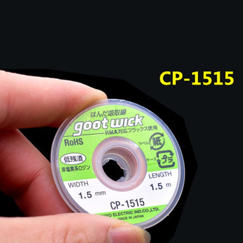 1 Uds Japón GOOT RoHS MSDS desoldaring Wick 1,5 m eliminar la mecha de soldadura para reparar PCB RMA trabajo de precisión con flujo sin cloro: CP-1515