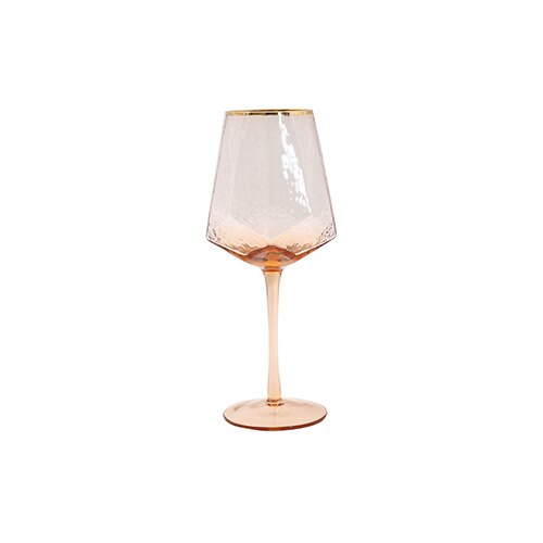 Geometric Wine Glass Cups Hammered Lead-Free Champagne Glass Coral Gold Side Red Wine Goblet Glass: Wine glas