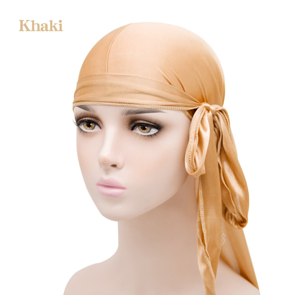 Durag do doo du chiffon en velours pour hommes et femmes, chapeau Bandana respirant, longue queue, couvre-chef chimio, couleur unie,