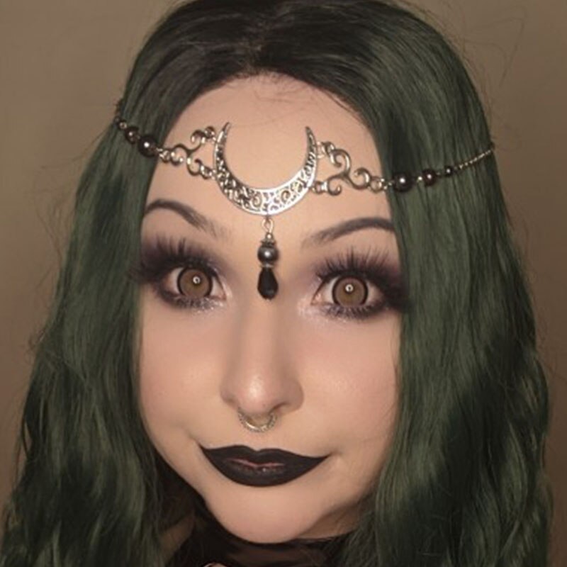 WiccMoon Circlet, Pagan Headdress Wiccan Head Chain Moon &amp; Triskele Headpiece Gothic Head Chain