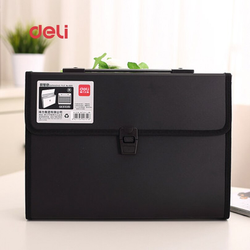 Deli waterproof A4 Paper File Folder for document Bags school supplies stationery Office expanding wallet business bag: 5231-black