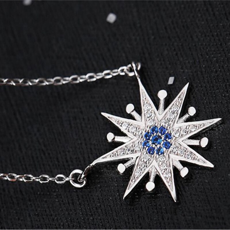 Temperament smukke 925 sterlingsølv smykker koreanske kvindelige solblomst zirkon vedhæng halskæde  h270