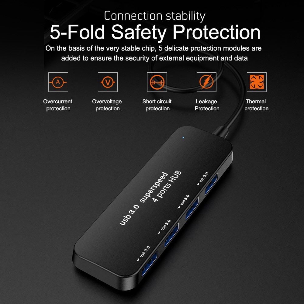 USB 3.0 Hub Ultra-thin 4 Port High Speed USB Hub Splitter For MacBook Laptop Tablet PC Computer Multi-device Accessories Adapter