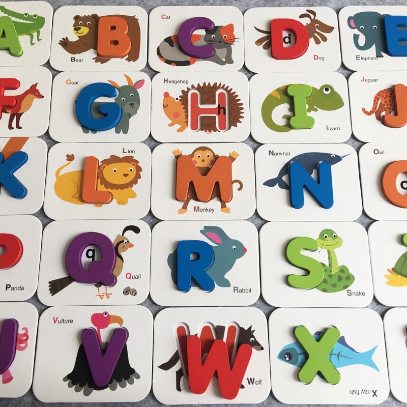 Educational Puzzle for Kids - Cognitive Learning - Digital Letter Matching - Wooden Geometric Shape