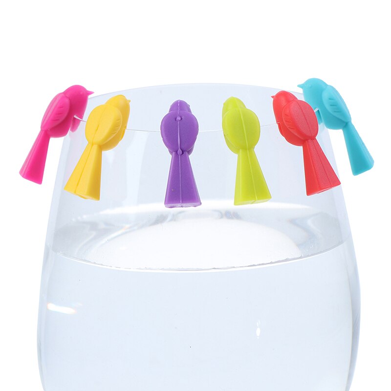 6pz silicone Uccello Tette di vino di Vetro Marchio di Riconoscimento Tazza Distinguisher (colore Misto)