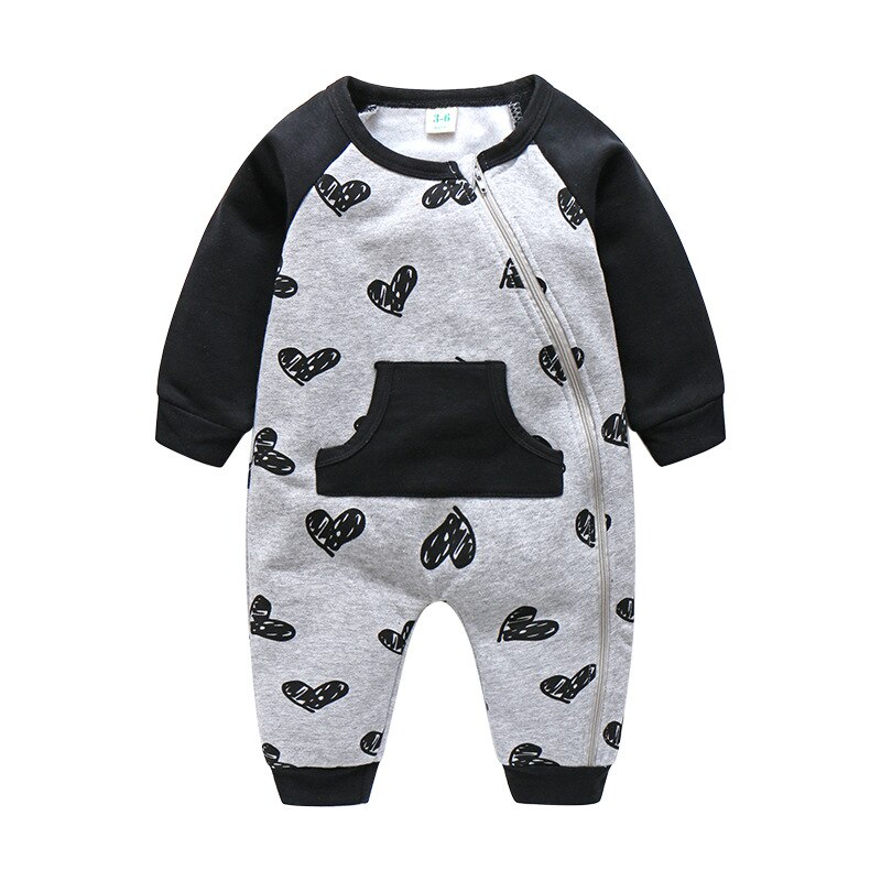 Baby romper fløjl nyfødt babytøj lynlås toddler drengetøj spædbørn baby dreng onesie pingvin falder baby tøj forår: Hjerter / 3-6m