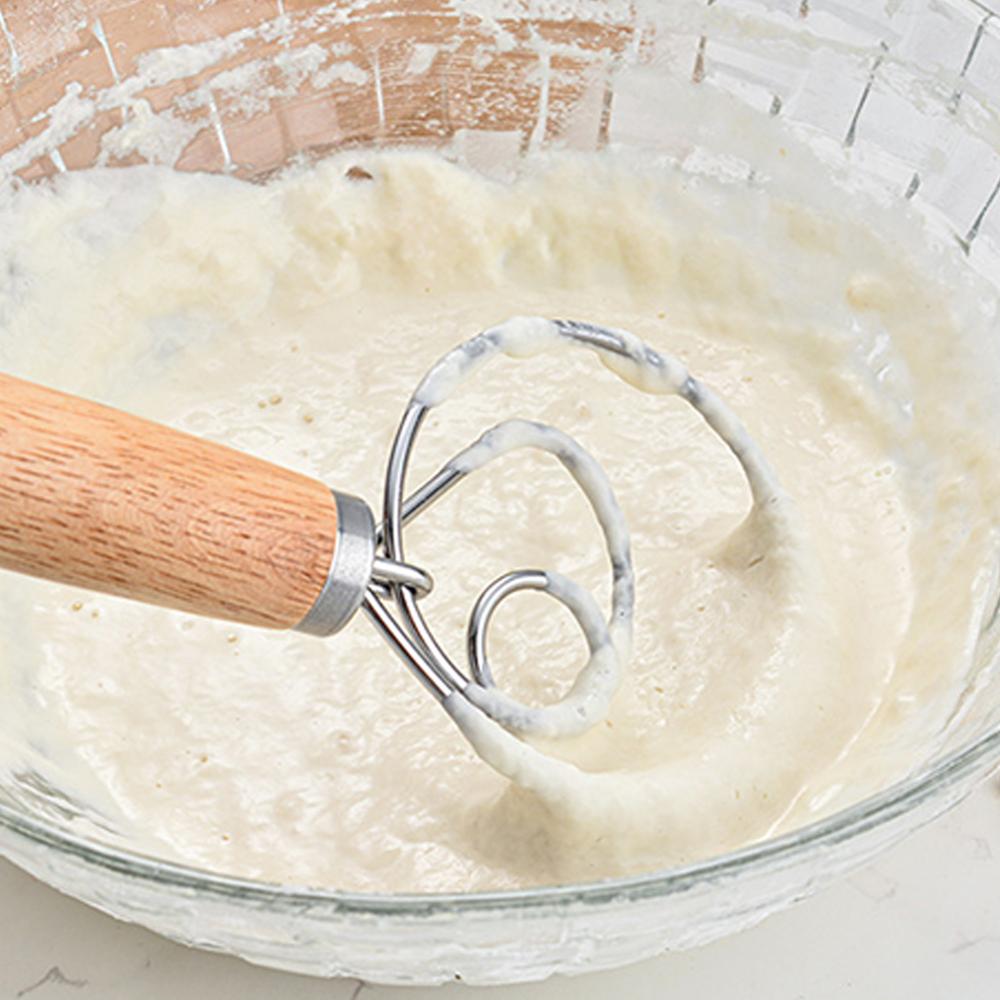Dansk dej piskeris rustfrit stål brøddej håndmixer i hollandsk stil træskaft køkken bageværktøj konditorblender