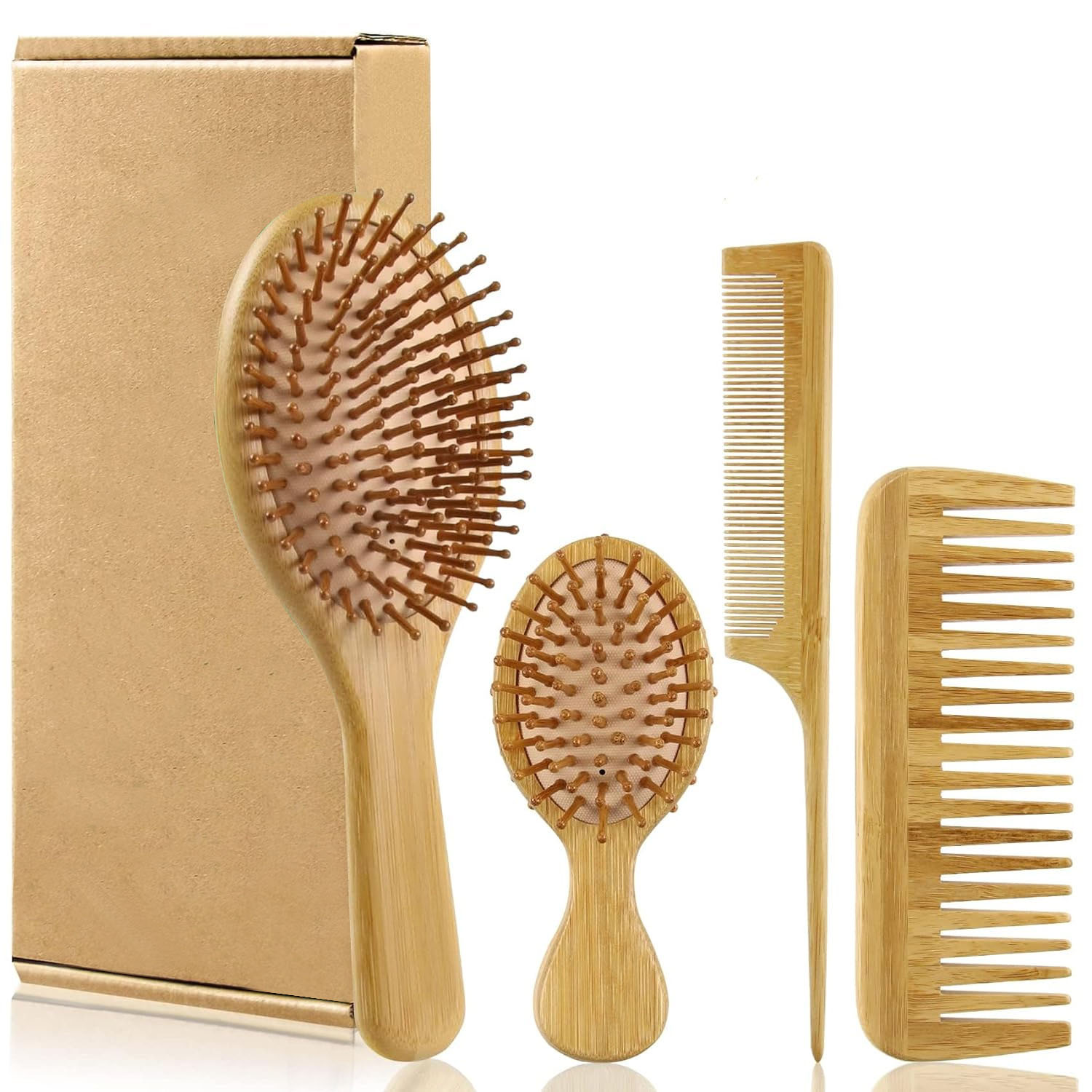 Bamboo Hair Brushes and Comb Set, Comb for Women and Detangling, Great on All Hair, Handmade for Women Men: green