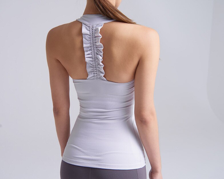 Peneran yoga top med pad gym sport shirt kvinder dry fit fitness top kvinde jogging træningstoppe nylon lycra stof lilla: Hvid / L