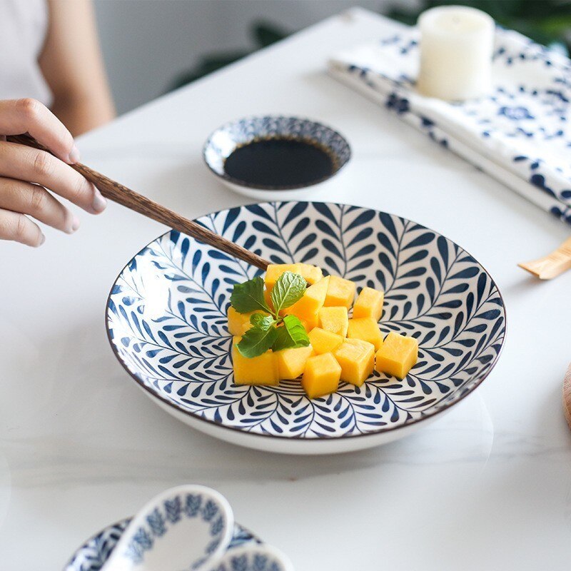 Vaisselle en céramique de style japonais, assiette de ménage, assiette ronde, bol à soupe pour salade AKUHOME
