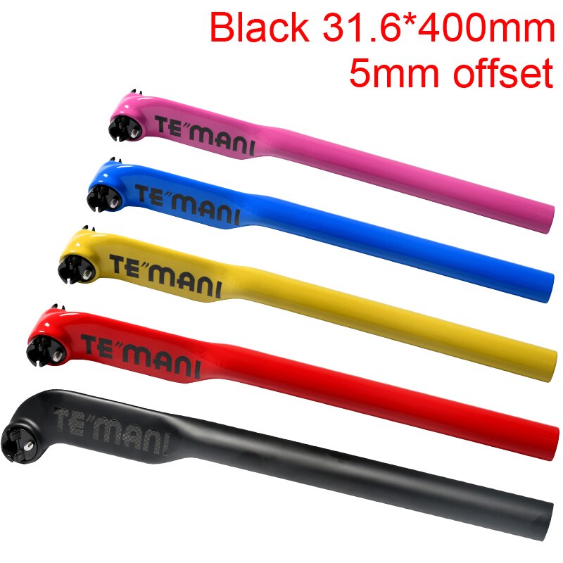 Newest color paint TEMANI Mountain Road bike full carbon fibre bicycle seatpost carbon seatpost MTB 5 20 degrees: black 5mm 31.6x400