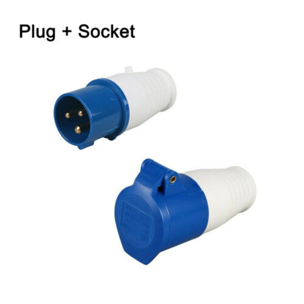 Amp Hook Up Plug 240V 16A 3 PIN BLUE SITE INDUSTRIAL PLUGS &amp; SOCKETS MALE/FEMALE IP44 2P + EARTH Industrial Waterproof Plug Sock