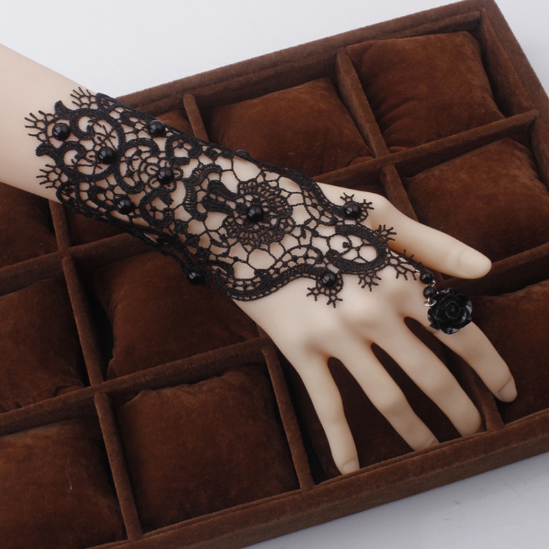 Zwart Kant Bloem Retro Armband Ring Set Vrouwen Accessoires Zwarte Handschoenen Voor Home Party Accessoires Decoraties Wit