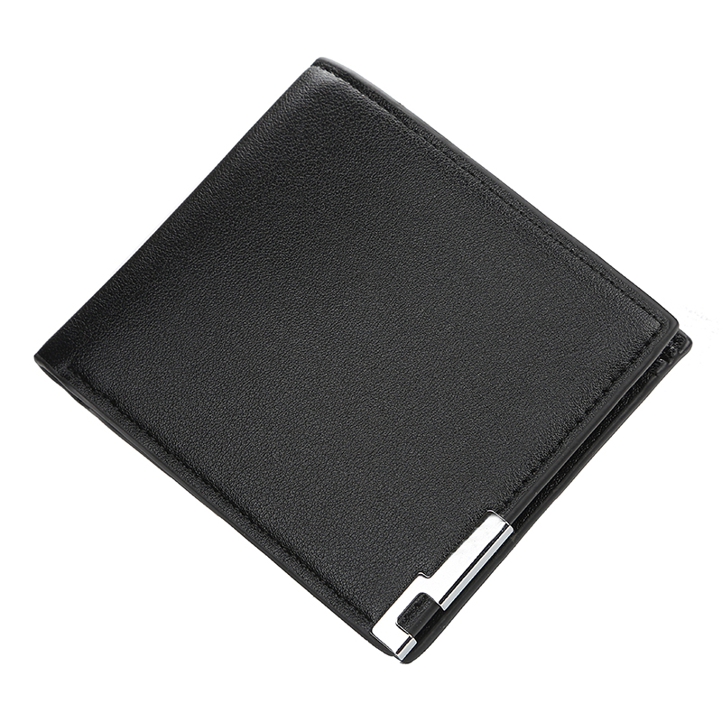 Ijzeren Rand Pu Leather Mannen Portefeuilles Fishon &#39;S Kleine Portemonnee Man Gestreepte Kaarthouder Mannelijke Mini Portemonnee prijs: Horizontal Black