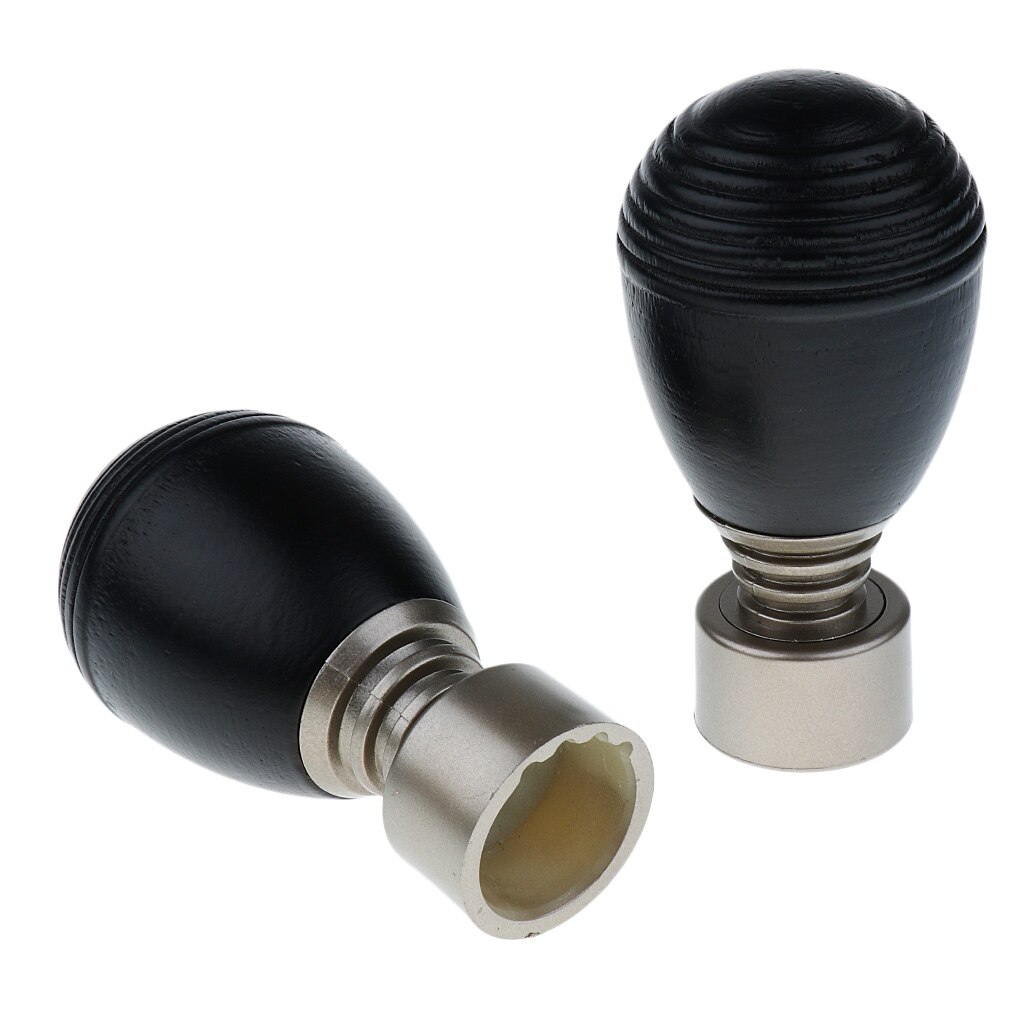 Pair Decorative Window Curtain Rod End Drapery Rail Pole Head Cap fit 28mm Dia. Rods: 4Black
