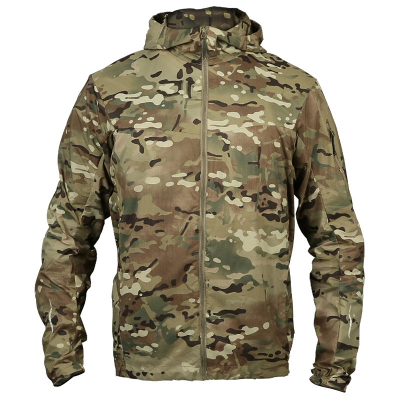 JACKSANQ Men's Hiking Hooded Quick Dry Skin Clothing Outdoor Sport Sun Protection Camping Trekking Climbing Male Overcoat RA340: Camouflage / Asian Size L