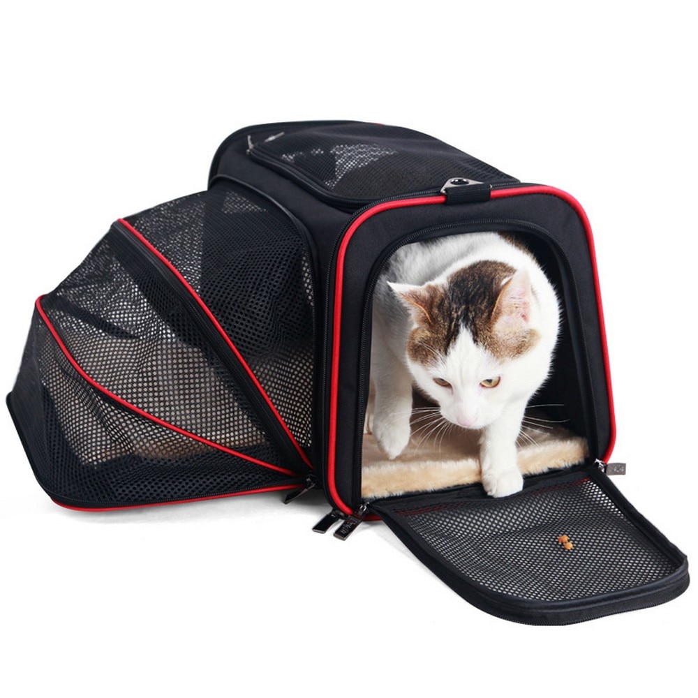 Transportín extensible para mascotas, jaula suave para perros y gatos, perrera aprobada por la aerolínea, vehículo de viaje con expansión de dos lados, equipaje de transporte fácil