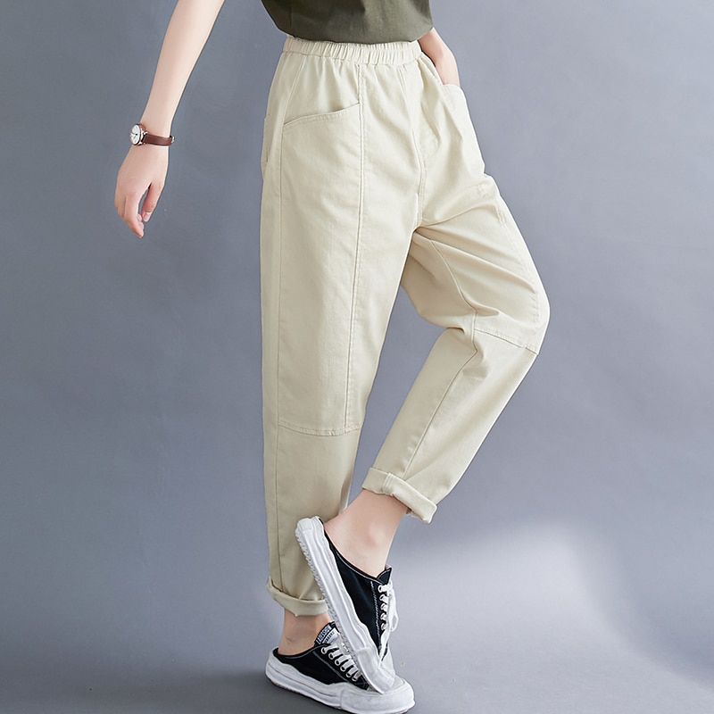 Loose Plus Size Woman Jeans Autumn Casual Boyfriend Jeans For Women Stretch Waist Mom Jeans Solid Washed Denim Trousers