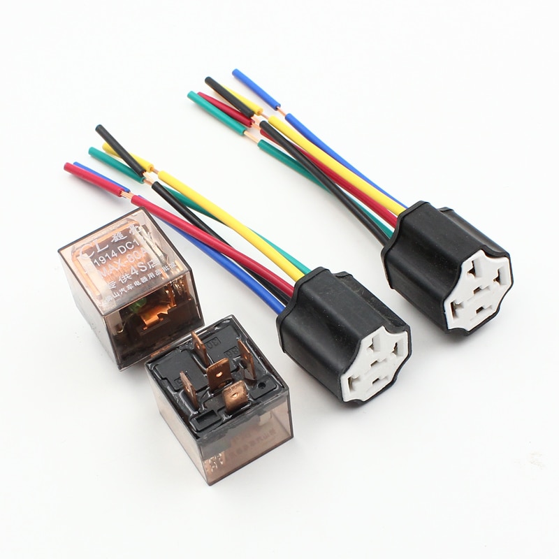 Car Transparent SPDT 80A Relay 4Pins 5Pins 12 Volt coil DC 24V Ceramic Relay Wiring Harness Socket Plug