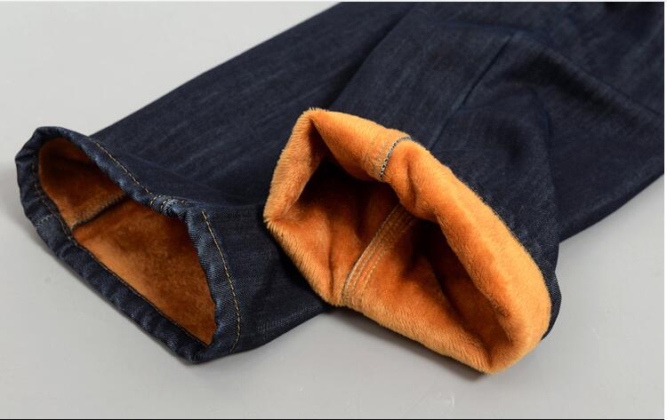 Mænds vintervarme plus velour straight jeans klassiske tykke fleece denimbukser til mænd plus store bukser