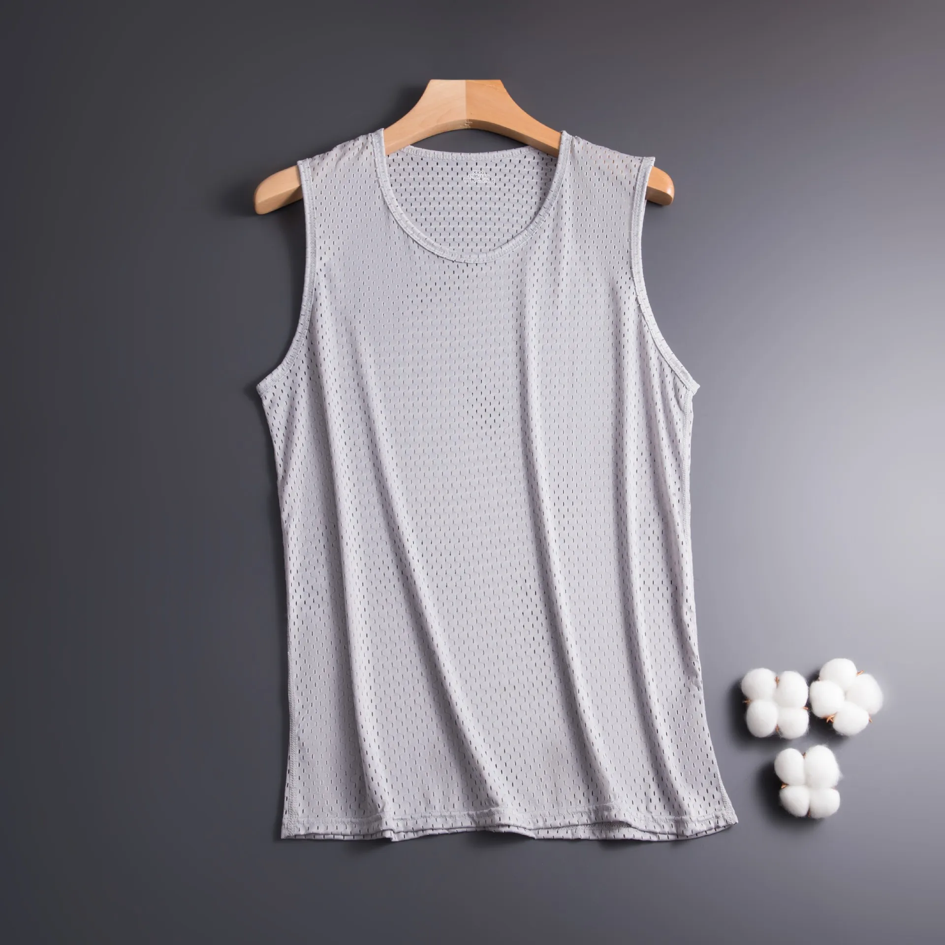 Chaleco de malla para hombre, camisetas sin mangas de culturismo de secado rápido de seda helada, chaleco estrecho sin mangas para Fitness, camisetas deportivas informales para Fitness: L / Azul