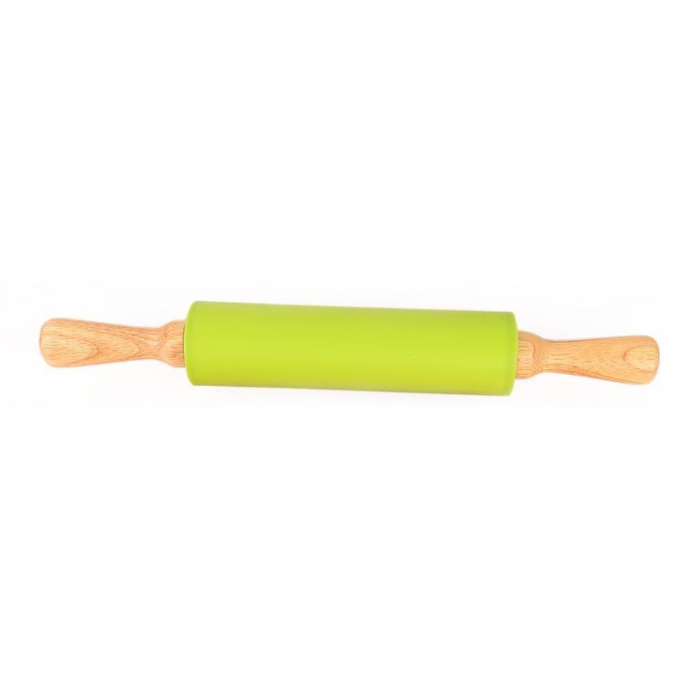 S/M/L Non-Stick Wooden Handle Silicone Rolling Pin Pastry Dough Flour Roller Kitchen Baking Cooking Tools Christmas Rolling Pin: Army Green / M