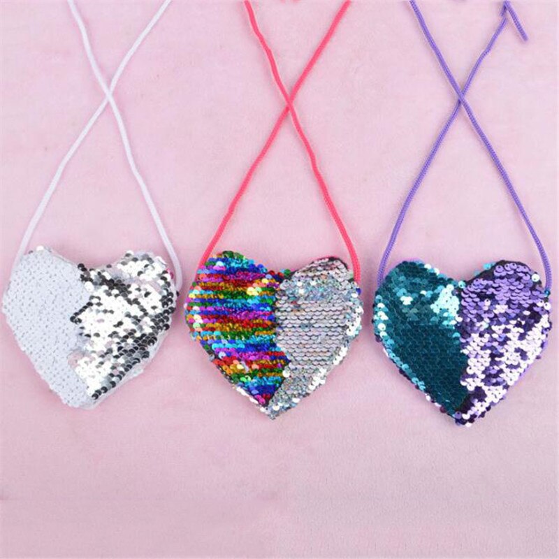 Sequins Loving Heart Kids Coin Bag Shoulder Girls Mini Messenger Bag Small Coin Purse Children Handbags