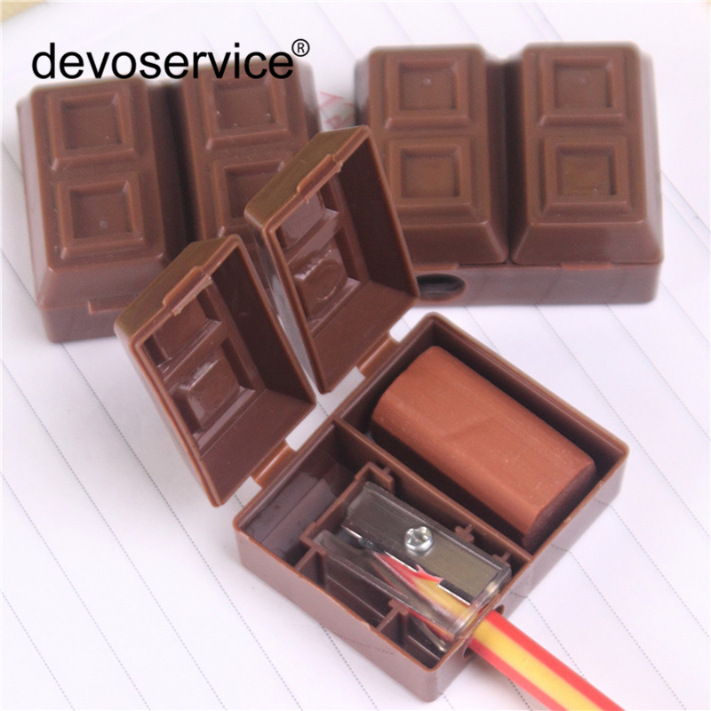 1Pc Kawaii Chocolate Pencil Sharpener With Erase Pencil Sharpener School Chancery Supplies For Kids Students Painting Stationary