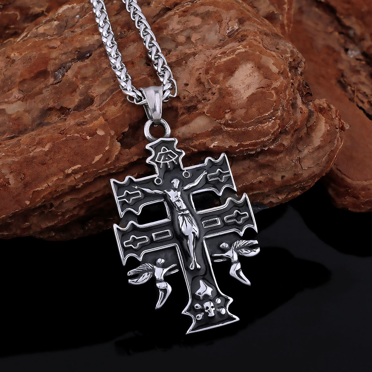 Vintage roestvrijstalen religieuze kruisketting mannen vrouwen christelijke Jezus hanger gemengde gouden kleur ketting sieraden cadeau: 60cm / Black Gun Plated