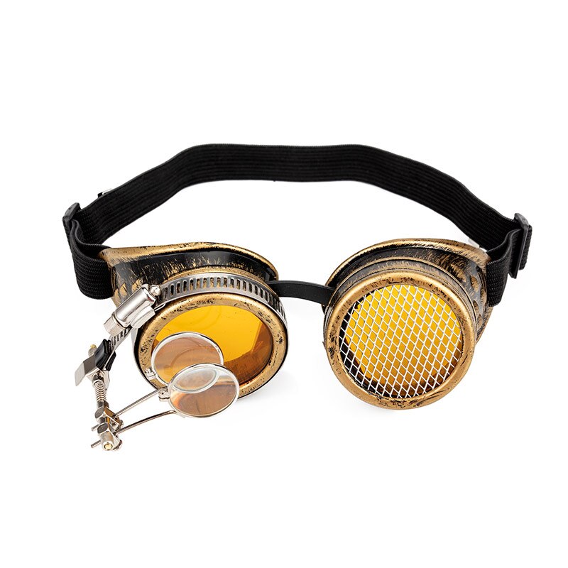 Halloween Steampunk Rock Goggles Welding Glasses with Two Colors Lens and One Light Punk Gothic Cosplay Party Glass Eyewear: 45 Yellow