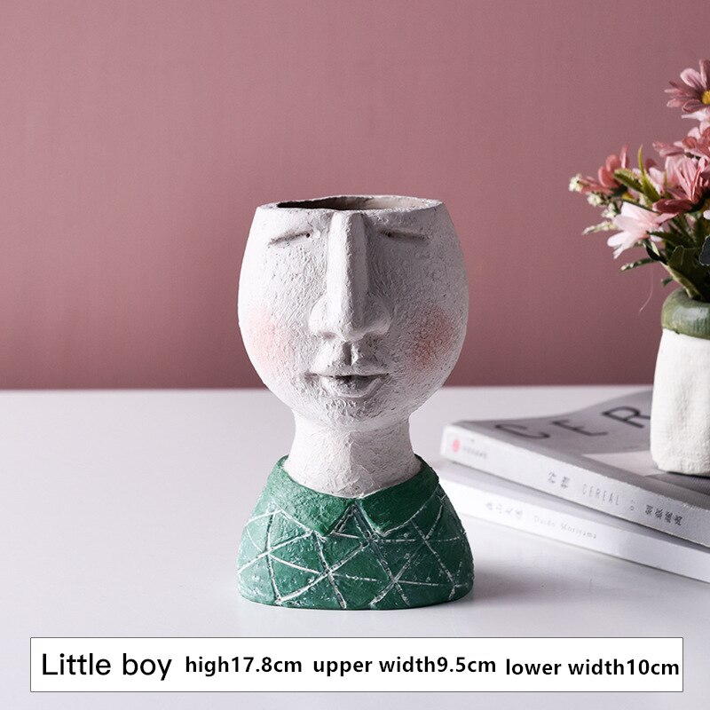 Humanoid keramik urtepotte karakter siddende stilling skulptur vase desktop blomsterarrangement container sukkulenter plantepotte: Dreng b