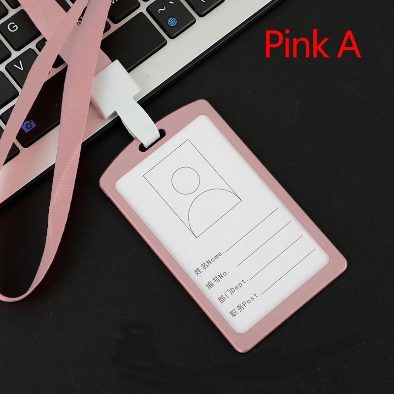 1Pc Aluminium Werk Naam Kaarthouders Visitekaartje Werk Card Id Badge Lanyard Houder Verticale Metalen Id Business case: Pink A