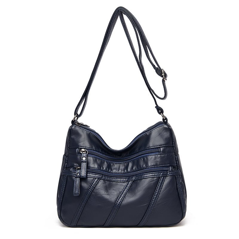 Spring Women's Soft Leather Shoulder Bags Classic Casual Crossbody Bag For Female Washing Purses and Handbags: Dark Blue