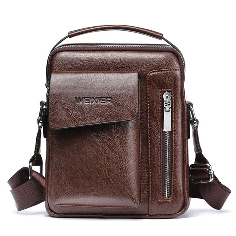 WEIXIER Effen Kleur Retro Stijl mannen PU Zacht Materiaal Classic Eenvoudige Messenger Bag Messenger Bag: Dark Brown L