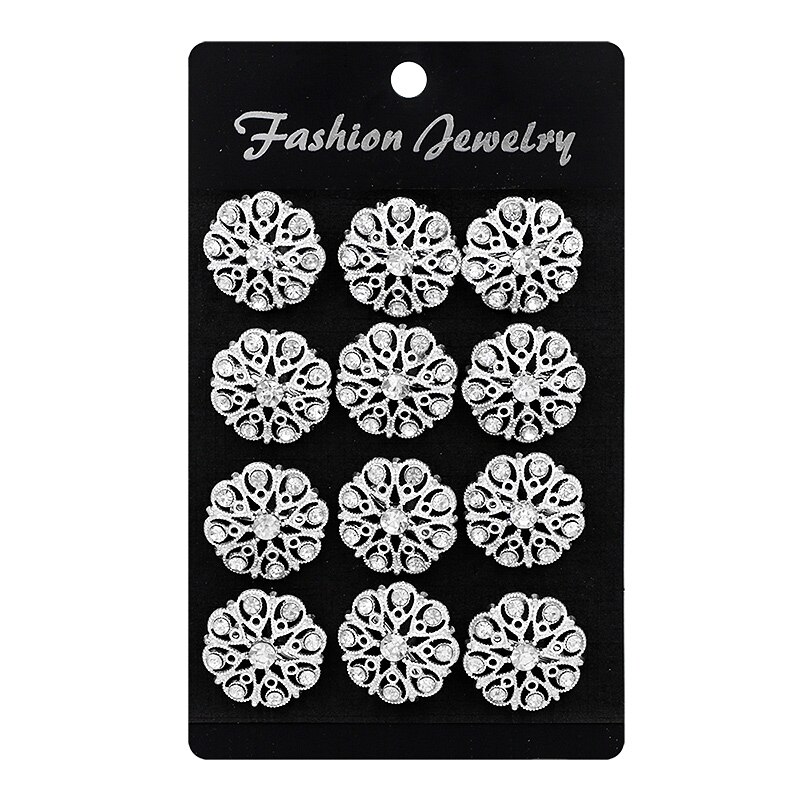 Paquet de 12 pièces petite fleur bebijoux strass broche broches ensemble pour femmes ou Bouquets de mariage: Plaqué Argent