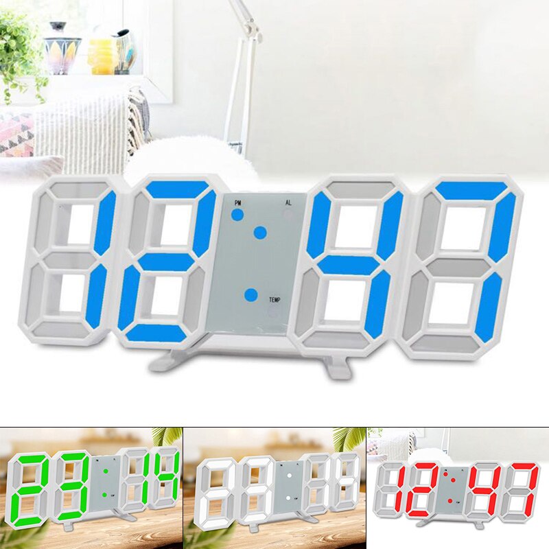 1pc Digital 3D LED Desk Wall Snooze Alarm Clock 12 / 24 Hour Display Equipment