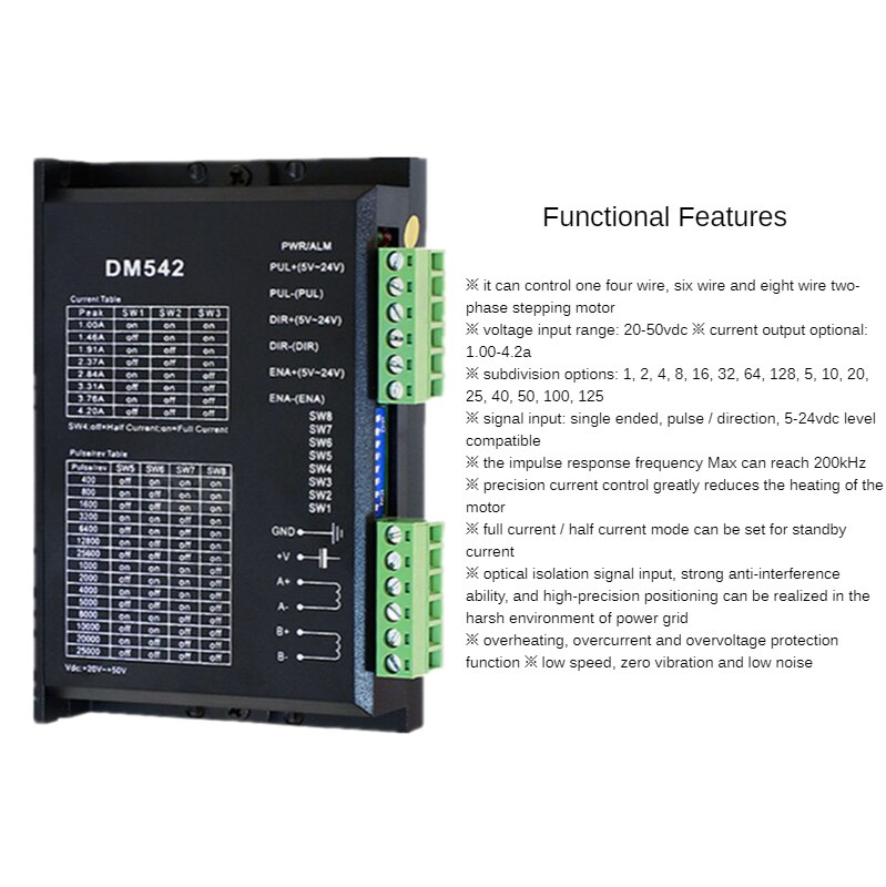 Dm542 stepper motor driver, 128 subdivision, nem17,23,34 for 2-phase and 4-phase stepper motors20-50vdc 4.2a for cnc controller