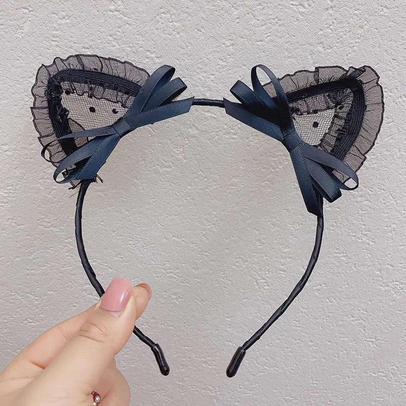 Women Sexy Black Cat Ears Head Bezel Lace Lady Hairband Cosplay Headwear Headband Girl Birthday Party Hair Accessories