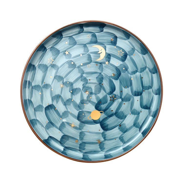Hand Painted Starry Night Plate Eco-Friendly Ceramic Underglaze Steak Plate Dessert Tray Dinner Plates