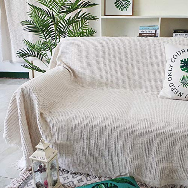 Nordic Light Beige Woven Sofa Covers Blanket Plaids Cotton/Polyester Quilting Sofa Blanket Towel Slipcovers Protect cover