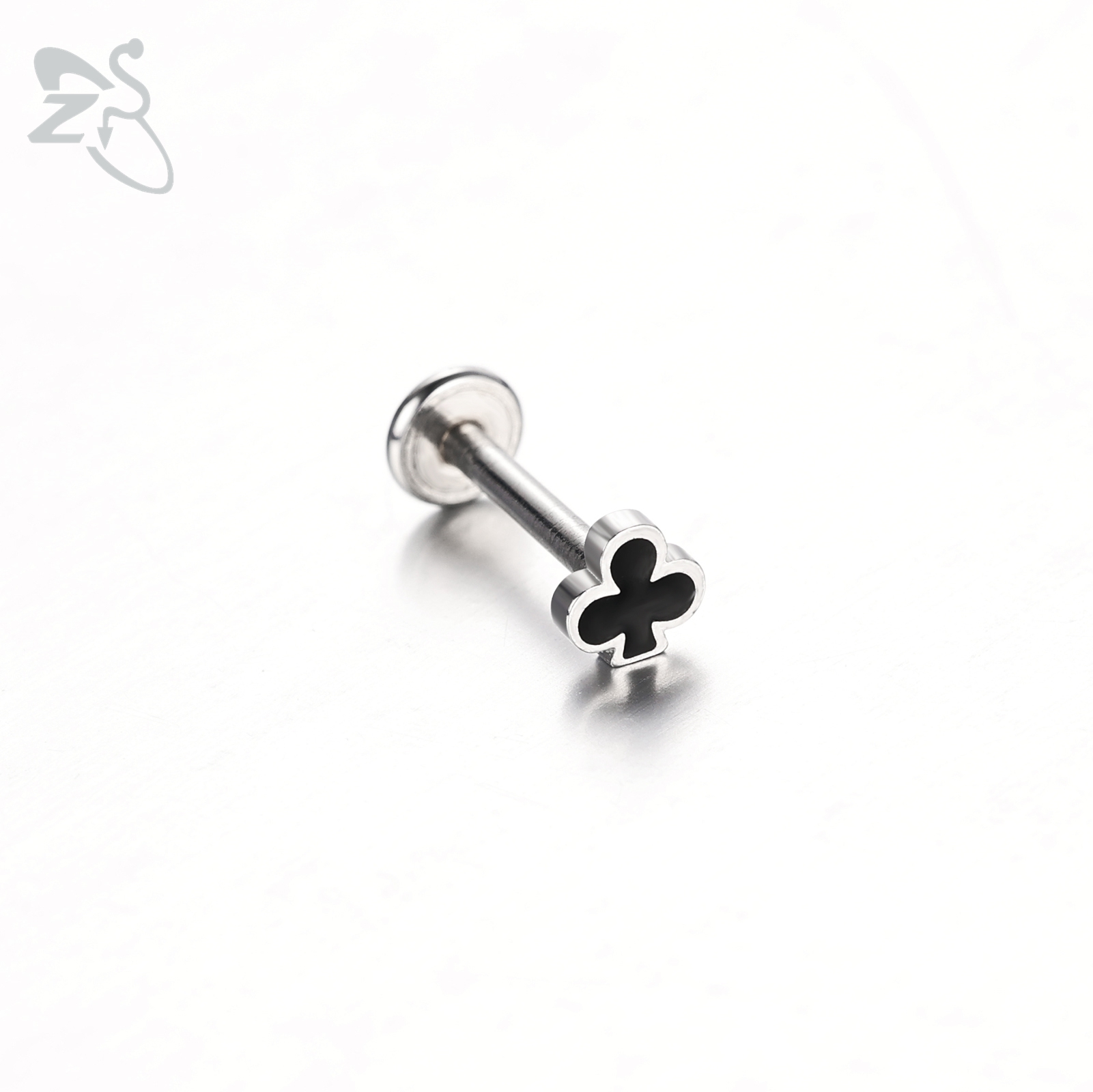 ZS 1 pieza 16G Acero inoxidable Labret labio Piercing pala corazón diamante forma de Club cartílago de la oreja Tragus hélice Piercings 6MM/8MM