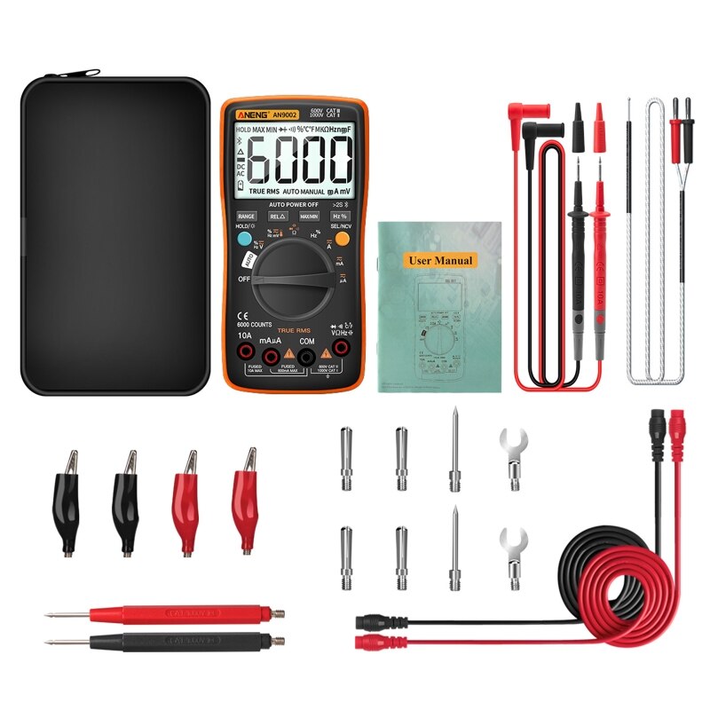An9002 digitale true rms 6000 counts bluetooth multimeter ac/dc stroom/spanning tester auto-range multimeter: Oranje