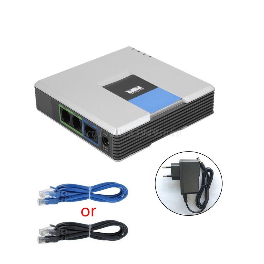 1Set VOIP Gateway 2 Ports SIP V2 Protocol Internet Phone Voice Adapter with Network Cable for Linksys PAP2T AU/EU/US/UK Plug: EU Plug