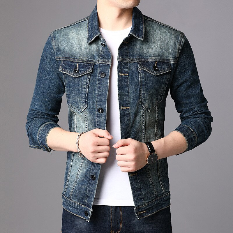 autumn men's custom worn out denim jacket jacket made old men's denim jacket